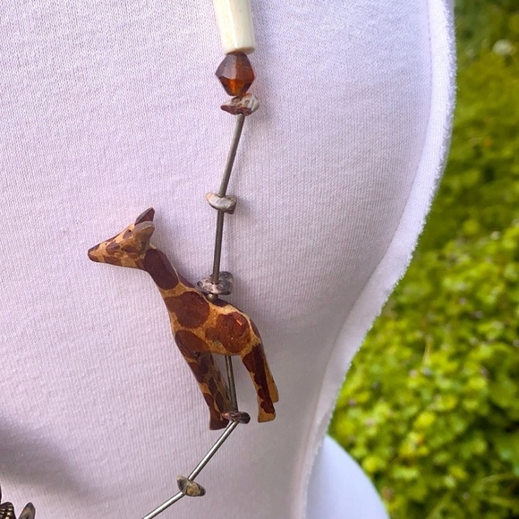 Animal Print Long African Safari Bead Necklace Hand painted zebra and giraffe. - Picture 6 of 8